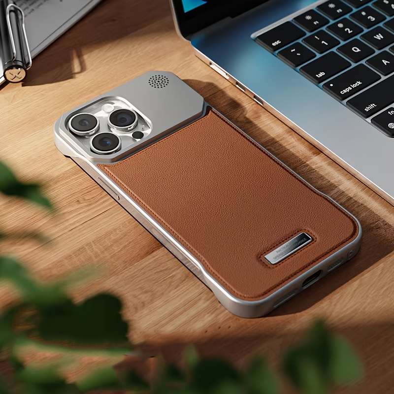 1Pc Brown For iPhone 15 Plus Invisible Magnetic Charging Ring Phone Case