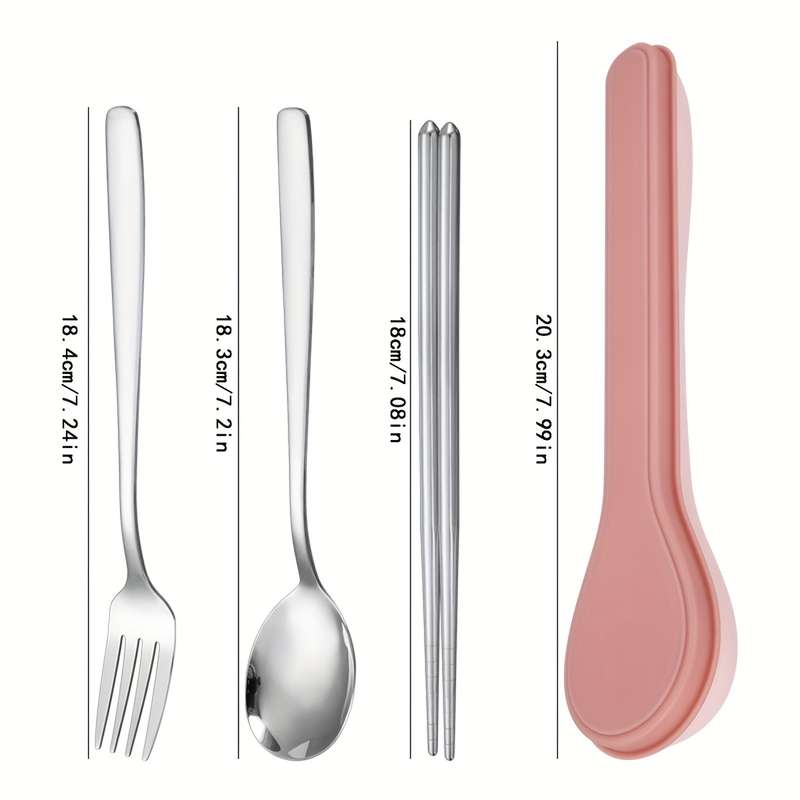 3pcs Portable Cutlery Set with Stainless Steel Chopsticks Spoon And Fork Ideal for Students