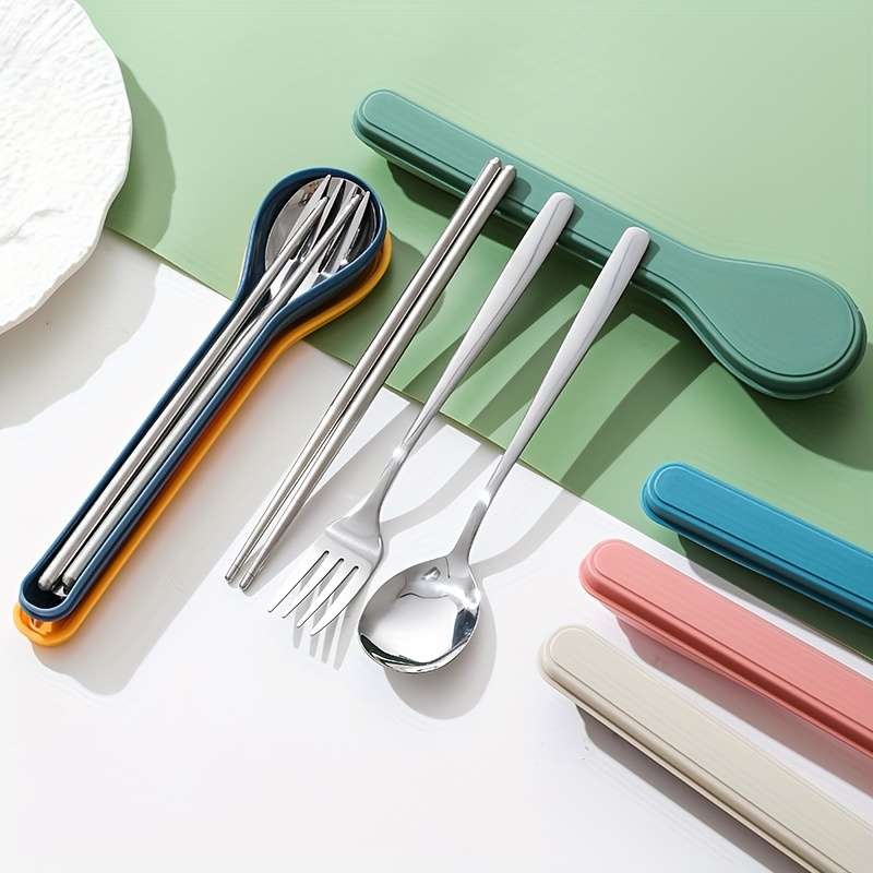 3pcs Portable Cutlery Set with Stainless Steel Chopsticks Spoon And Fork Ideal for Students