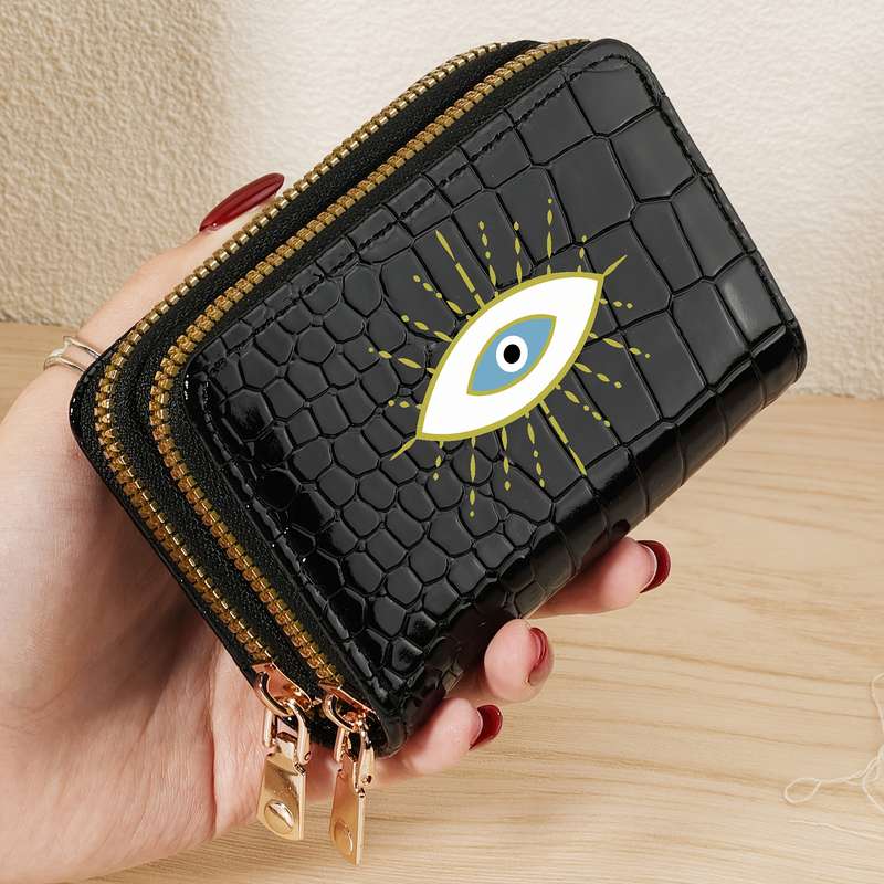 1pc Eye Graffiti Print Zipper WalletStylish Double-Layer Coin Purse with Multiple Slots Lightwe