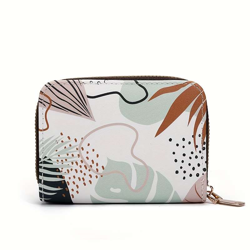 1pc Vintage Floral Print Card Holder Organizer for Women11-Slot Zipper Closure Wallet with Golde