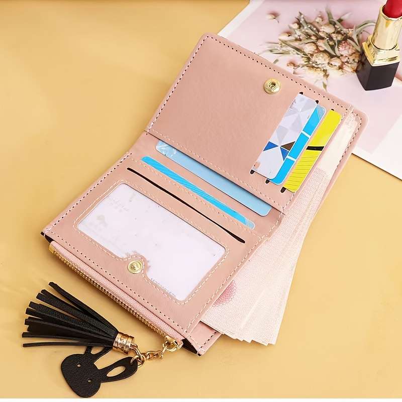 1pc Elegant Multi-Color Wallet with Rose Golden Zipper5 Card Slots 1 ID Window 1 Cash Compartm