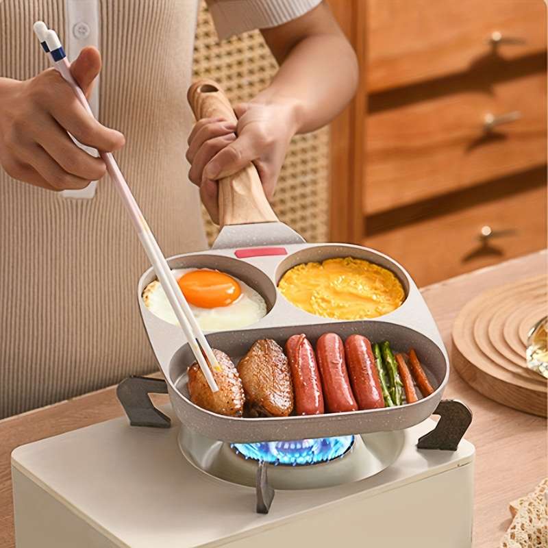 1pc 7.5" Nonstick Triple Compartment Skillet   Easy Clean Iron Material Durable Heat-Resistan