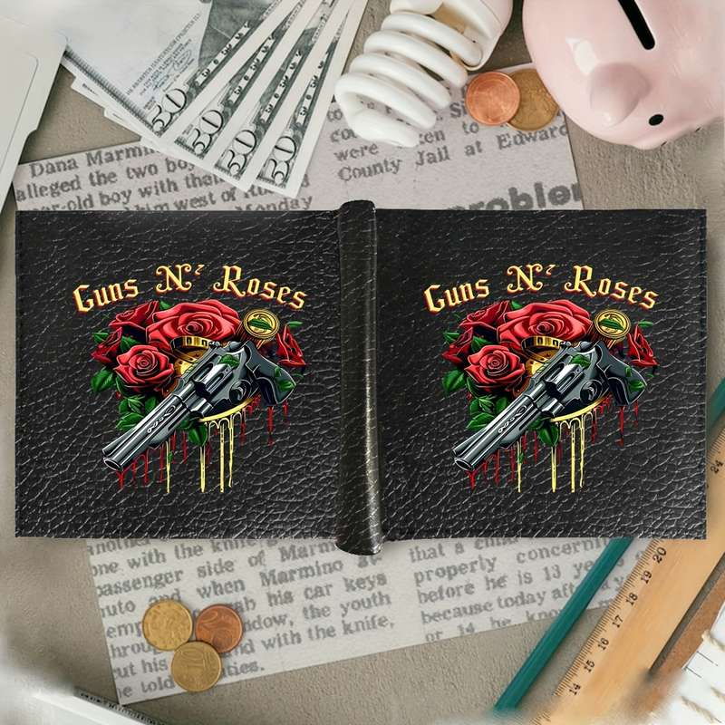 1pc Men's Casual Faux Leather Wallet with Crocodile Pattern Guns Roses Design Faux Leather Bifo