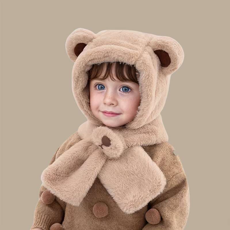 Winter Hat Color  Bear Plush One Piece    Beige