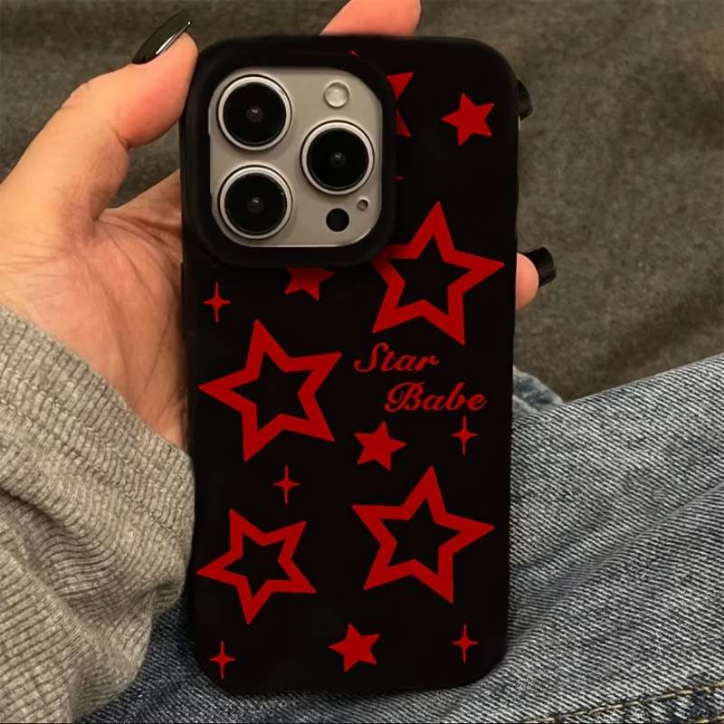 1Pc Mixed Color  For iPhone 16 Plus Red Star Pattern Phone Case