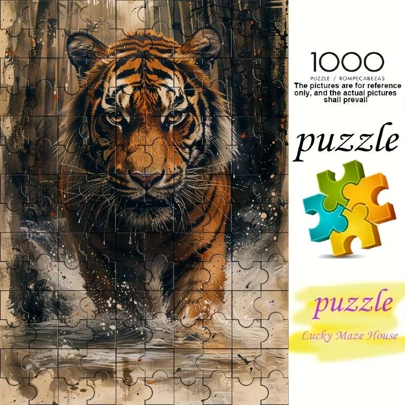 1000pcs Oil Painting Puzzle Featuring Tigers Durable And Seamless for Adults Rectan