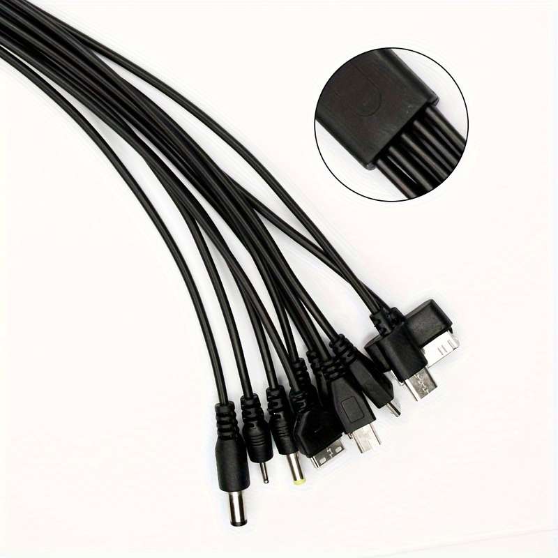 1pc 10-in-1 USB Charging Cable Set PVC Matte Round Cable 21cm USB Male to Female 5-10W Powe