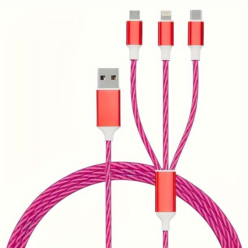 1pc 120cm 3in1 USB Cable 12W Charger Compatible with iPhone Type C Android Micro USB Round