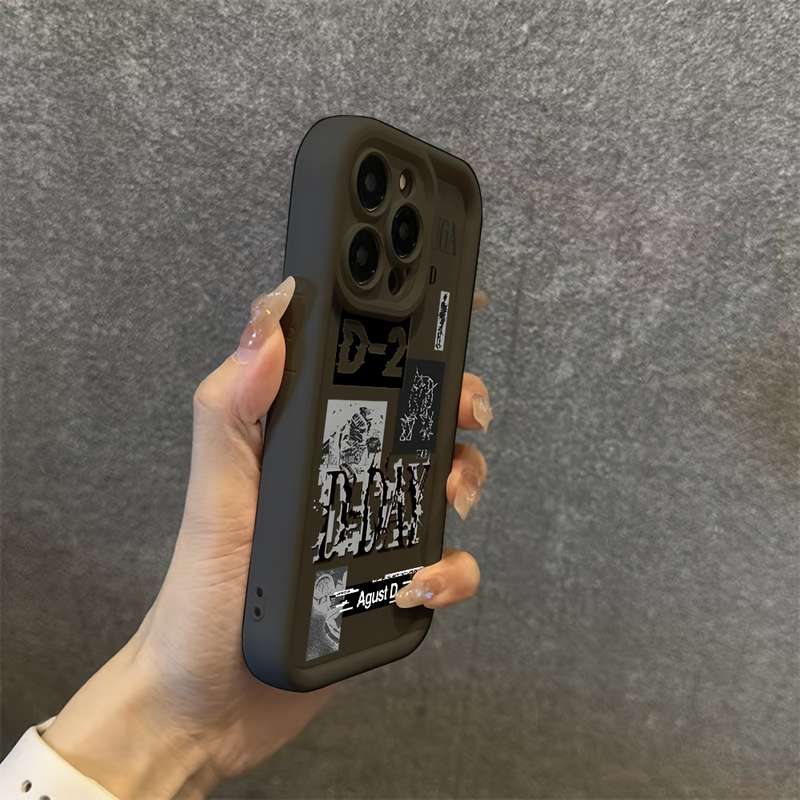 1Pc Black For iPhone 15 Pro Max Trendy Street Style Text Phone Case