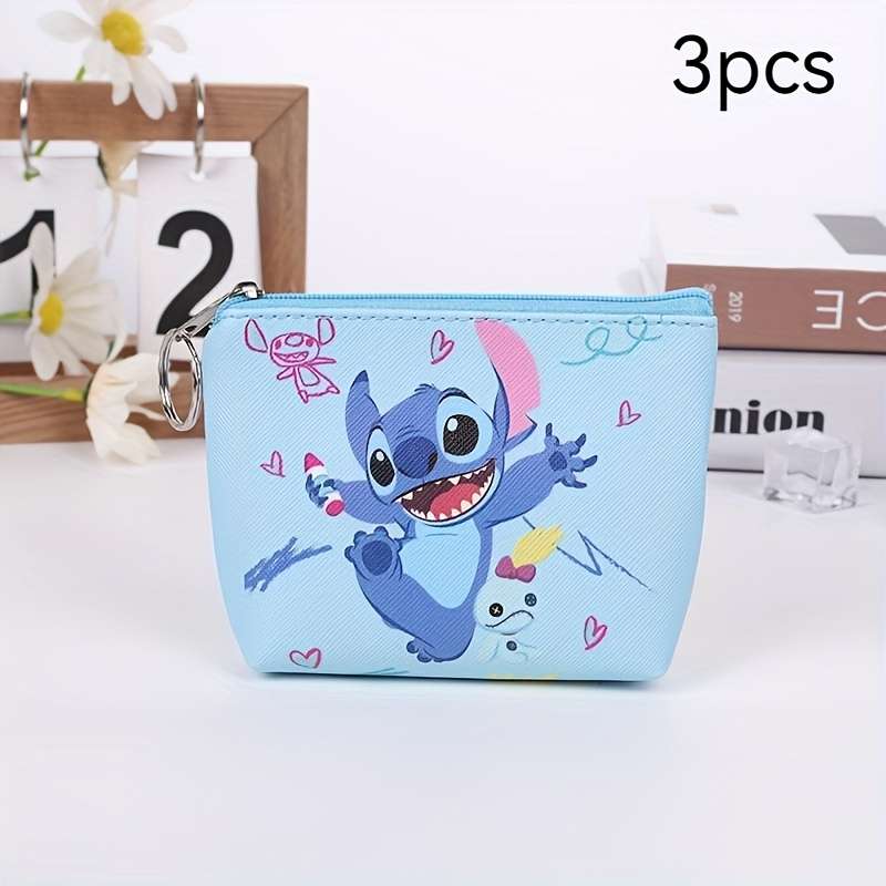 1pc Stitch Mini Coin Purse Key Pouch Cute Cartoon Design Portable Card Holder Hand Washable