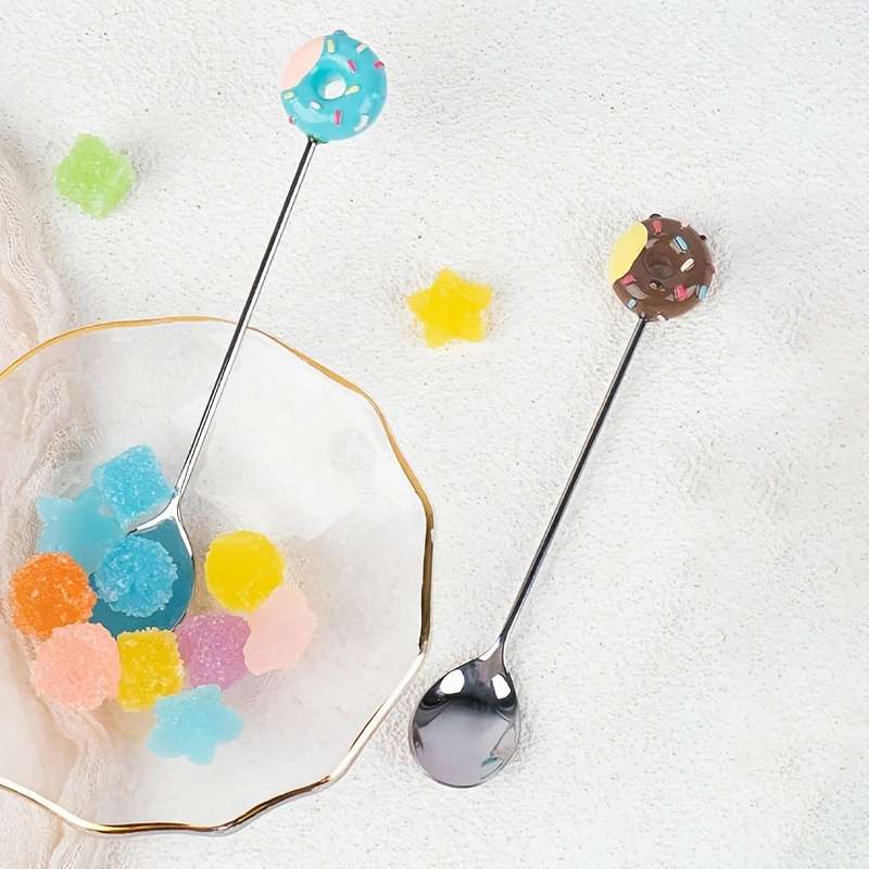 4pcs Donut stainless steel spoon coffee spoon dessert spoon ice cream spoon suitable for pa