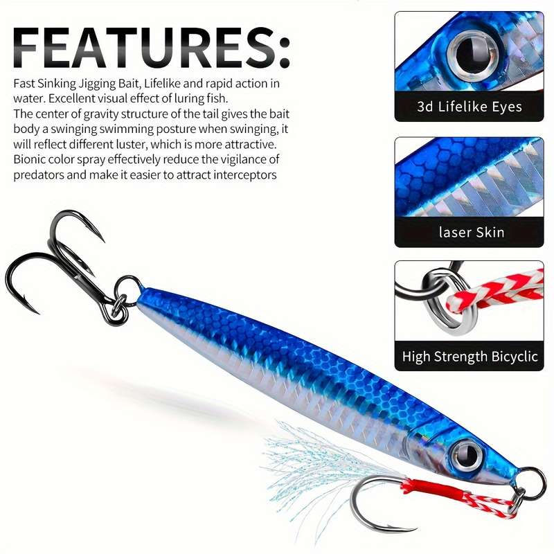1pc 10g Proberos Saltwater Fishing Jigs Set with Assist Hooks Vertical Speed Jigging Lures for Bas