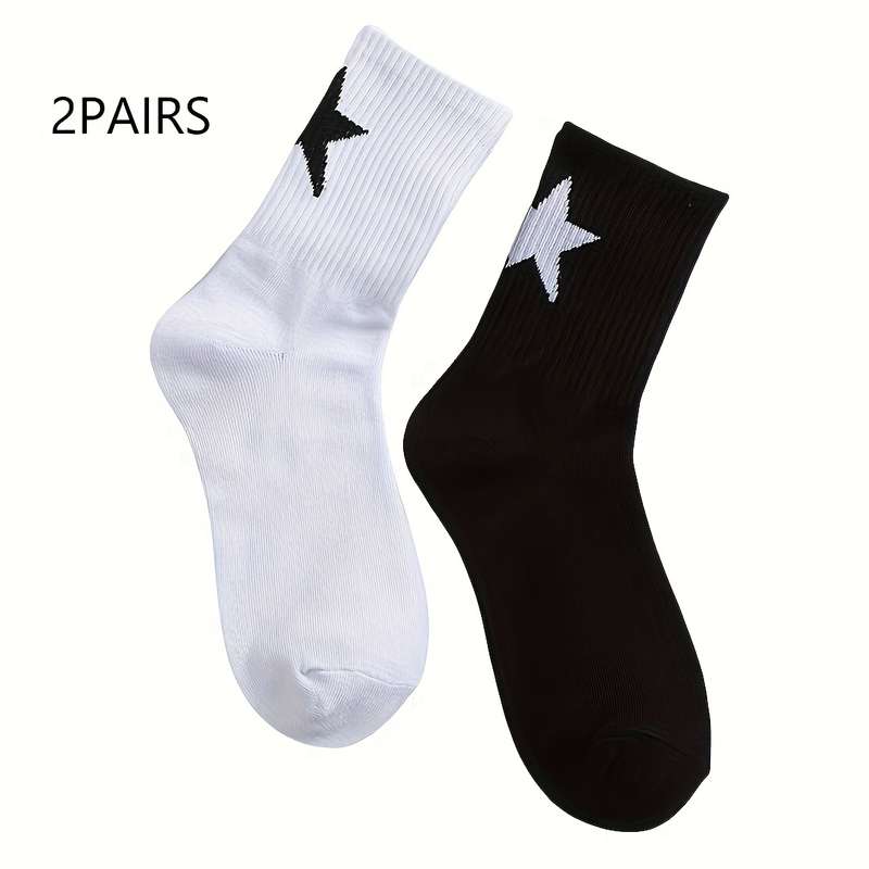2 Pairs Black And White High Elastic Socks