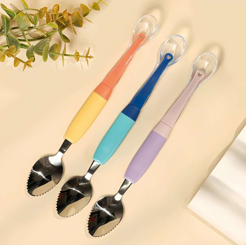 1pc 2in1 Youngsters Feeding Spoon Silicone Stainless Steel Perfect for Youngsters Youngs