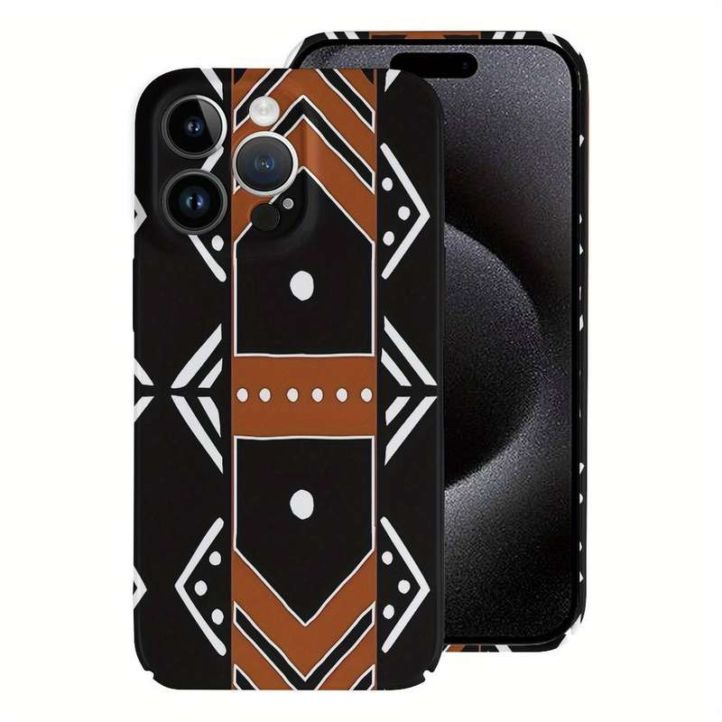 1Pc White For iPhone 15 Plus African Mud Cloth Phone Case