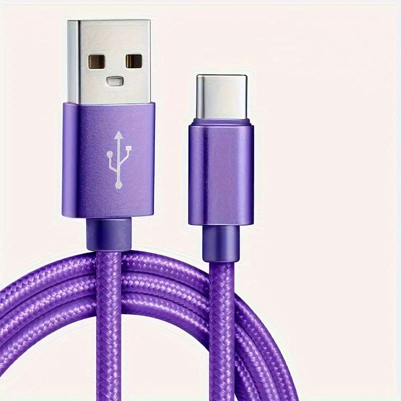 1pc  Type-C Fast Charging Cable 100cm Nylon Round Matte Finish Data Sync Female to Male 10-