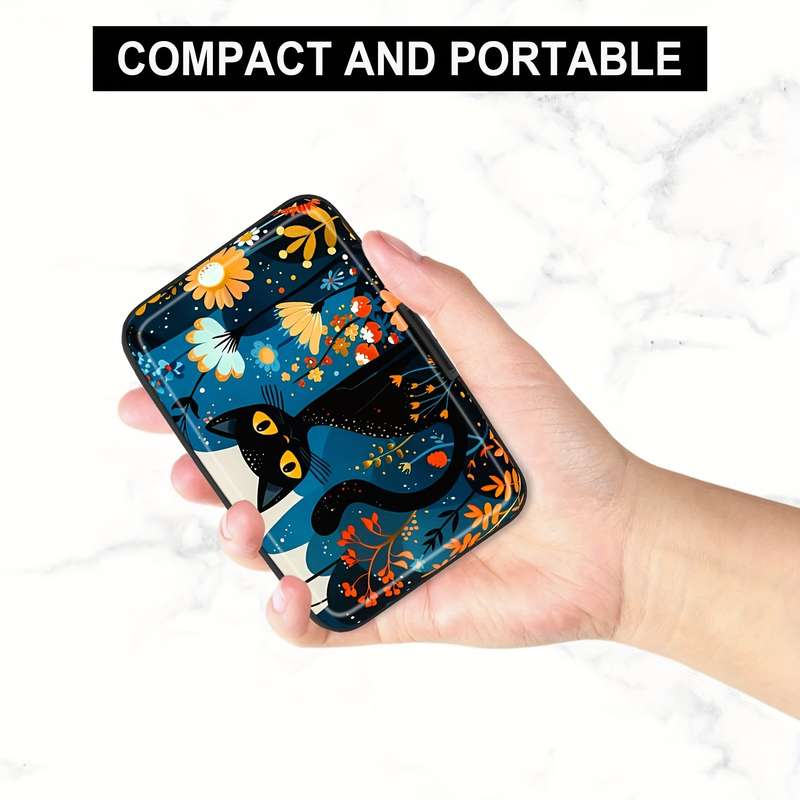 1pc Compact RFID-Blocking Cat Pattern Aluminum WalletColorful Floral and Starry Night Design Me
