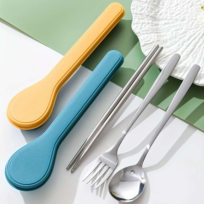 3pcs Portable Cutlery Set with Stainless Steel Chopsticks Spoon And Fork Ideal for Students