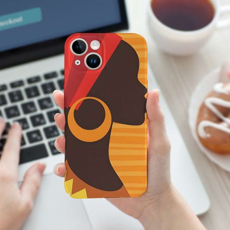 1Pc White For iPhone 15 Plus African-Inspired Silhouette Phone Case