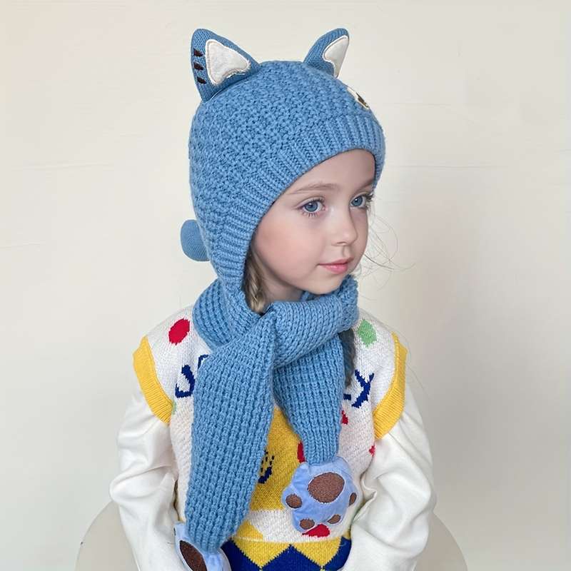 Winter Hat Color Cat Scarf Hat   Blue
