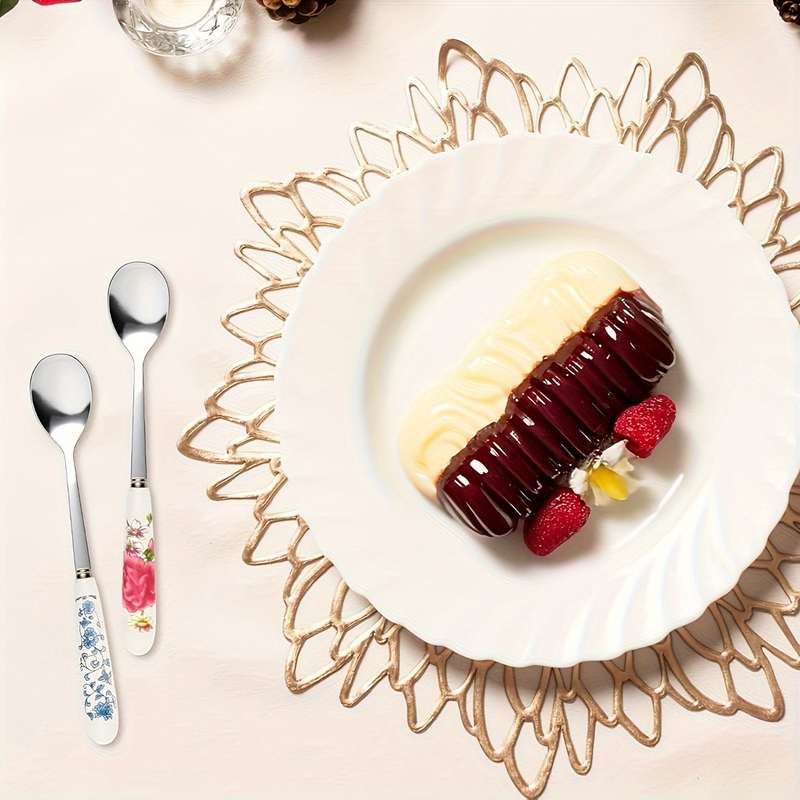 6pcs Set of Elegant Tableware Stainless Steel Coffee Spoon Dessert Spoon Ceramic Handle Sui