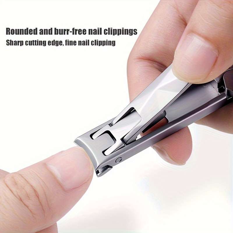 1pc Stainless Steel Fingernail Clippers with Concave Blade and Nail File Compact Diamond Cut