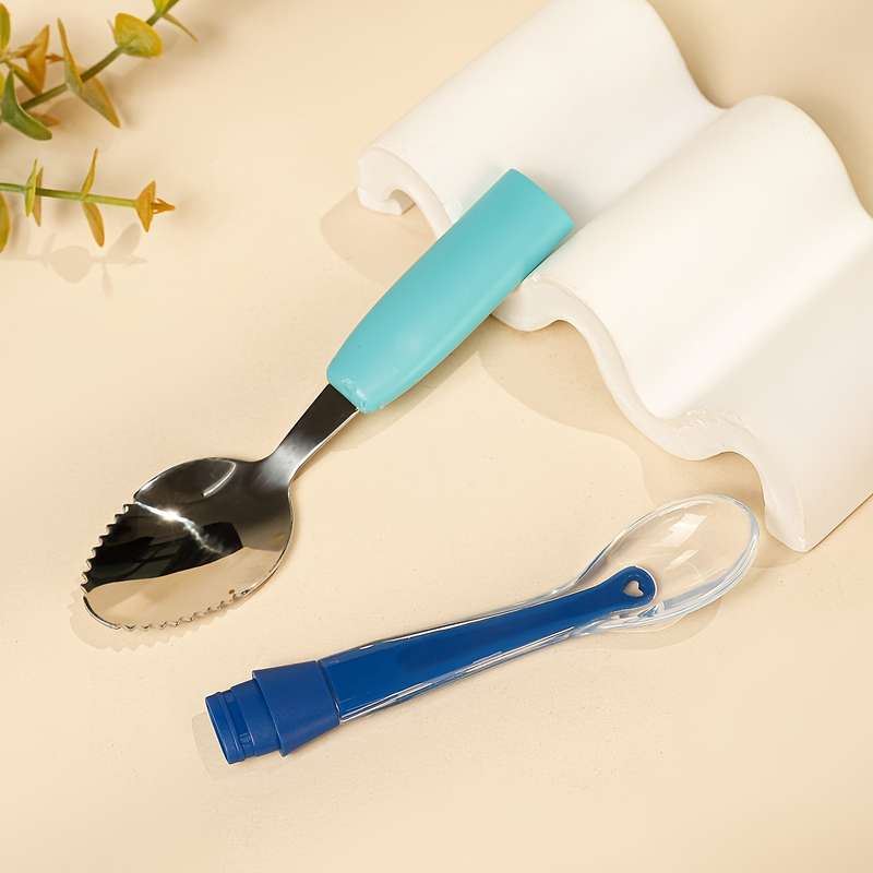 1pc 2in1 Youngsters Feeding Spoon Silicone Stainless Steel Perfect for Youngsters Youngs