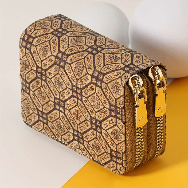 1pc Credit Card Holder Casual Style with Double-Layer Zipper Closure Slim Multi-Card Wallet w