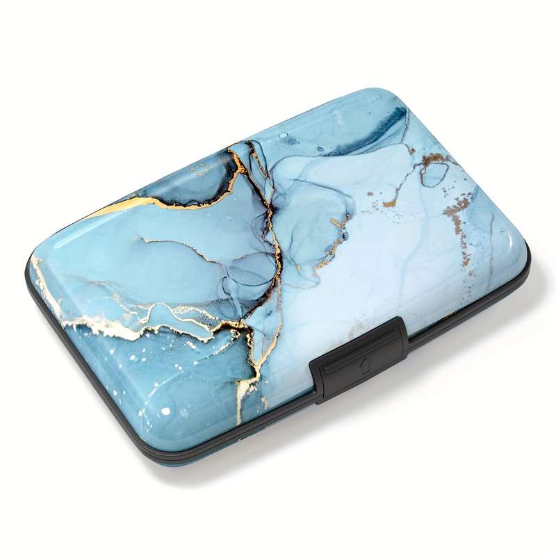 1pc Rong Ren Hui Mini Aluminum Card Wallet RFID Blocking Thin Metal Hard Card Holder Blue Marble