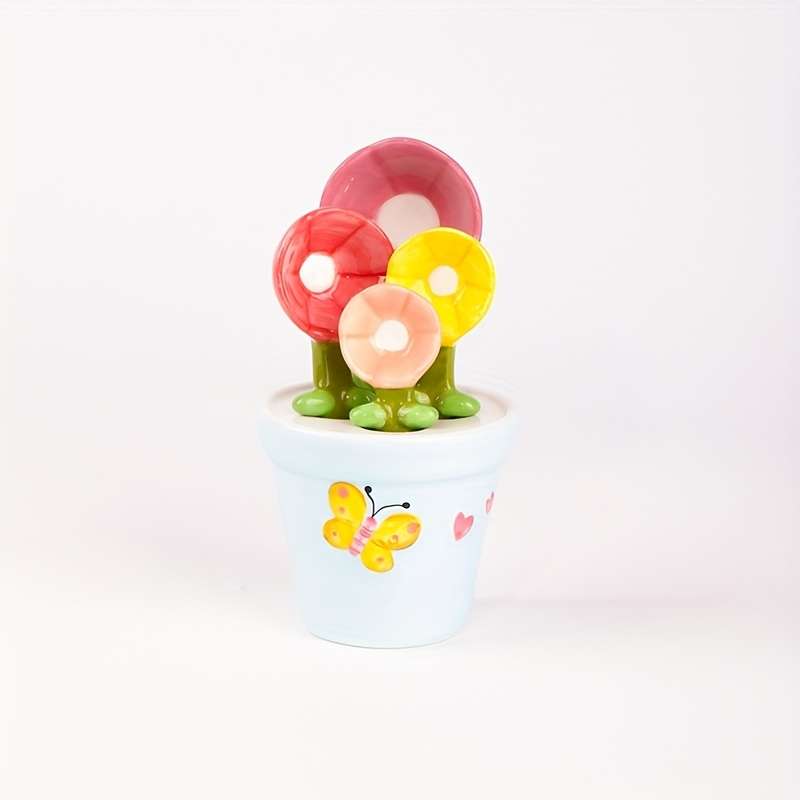 1 Set of Flower Spoons with Storage Rack Cute Household Kitchen Ceramic Spoons with Base Kitc