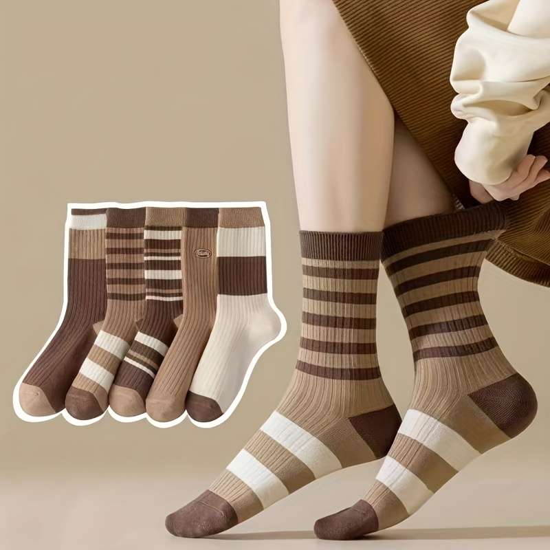 5 Pairs Of Mixed Colors One Size High Elastic Socks