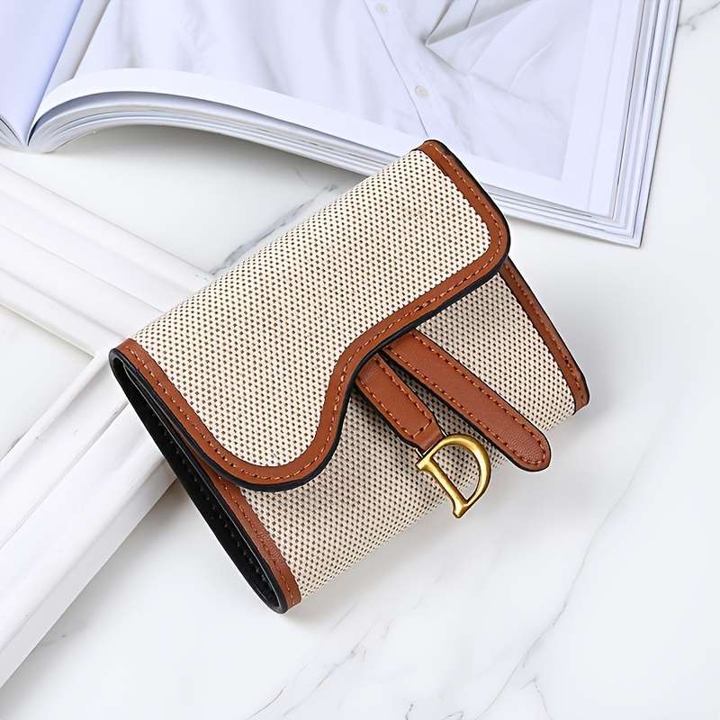 1pc Elegant Check Pattern D Letter Design Card HolderStylish Short Wallet for Women and Girls M