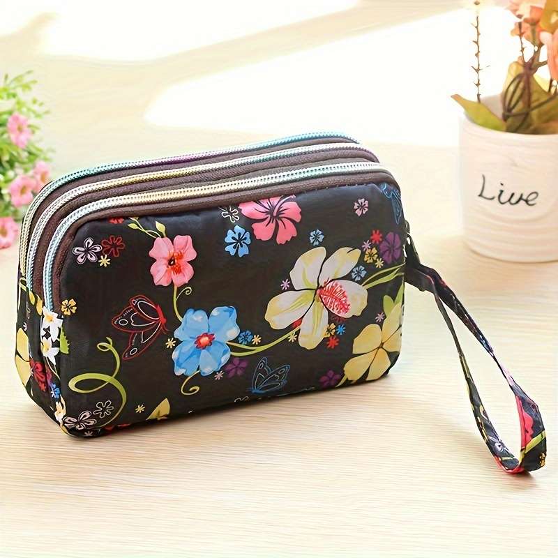 1pc 3-layer Large Mobile Phone Bag Business Card Holder Wallet Fabric Coin Purse 6 Inch Size