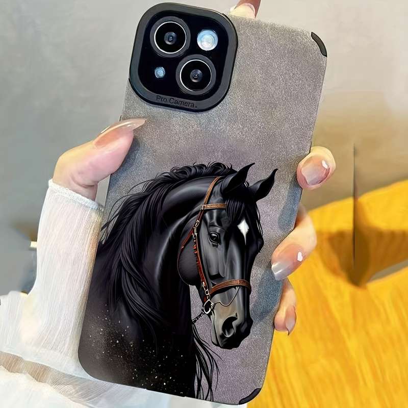 1Pc Black For iPhone 12 Black Horse Phone Case
