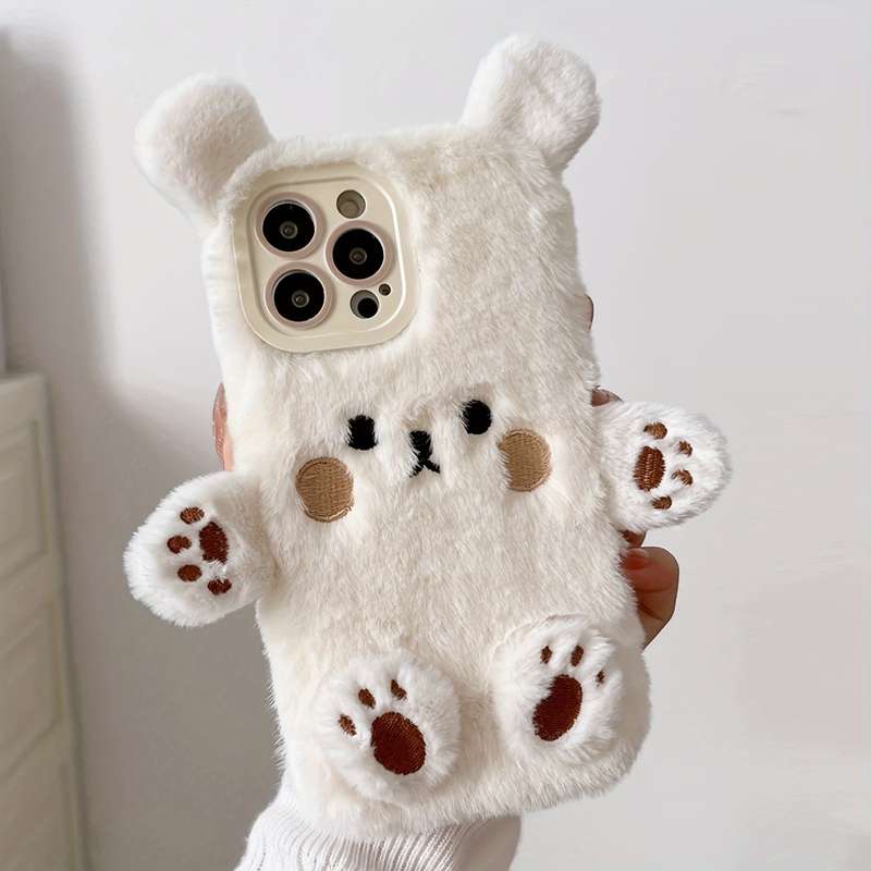 1Pc Beige For iPhone 13 Pro Max Plush Three Dimensional Bear Phone Case