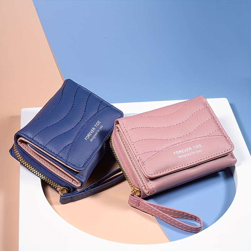 1pc 2024 New Quilted Pattern Short Wallet Clutch Solid Color Coin Purse Trendy Credit Card Holder