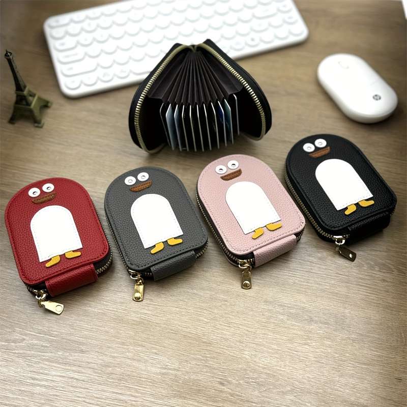 1pc Cute Penguin Cartoon Womens WalletCompact Zippered Card Holder Large Capacity for Bank