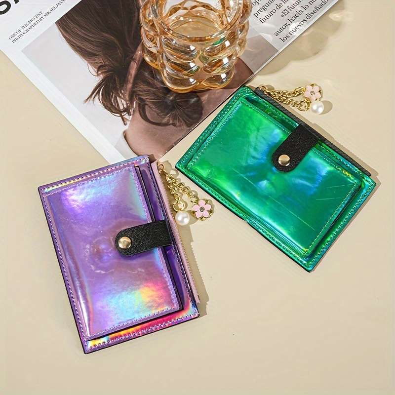 1pc Holographic Wallet For Women Ultra-Thin Multi-Function Card Holder Patent Leather PU Coin Pur