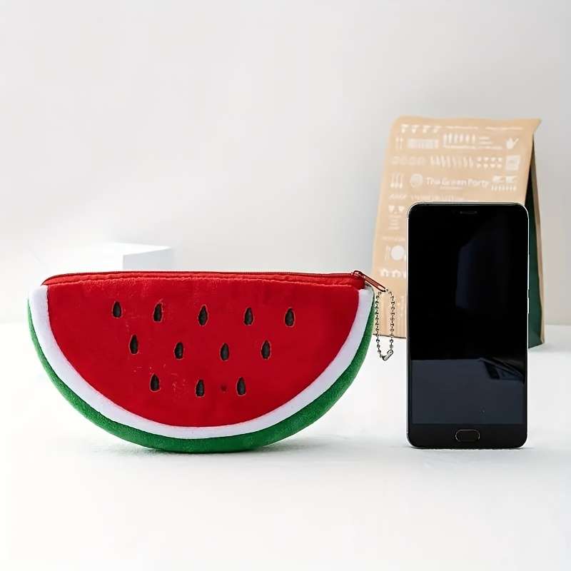 1pc Watermelon Plush WalletWomen'S Lightweight Fashion Wallet with KeychainIdeal Birthday Gif