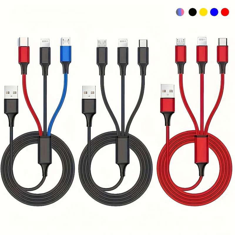 1pc Multi USB Charger Cable 3in 1 Charging Cable Nylon Braided Universal USB Charging Cord with