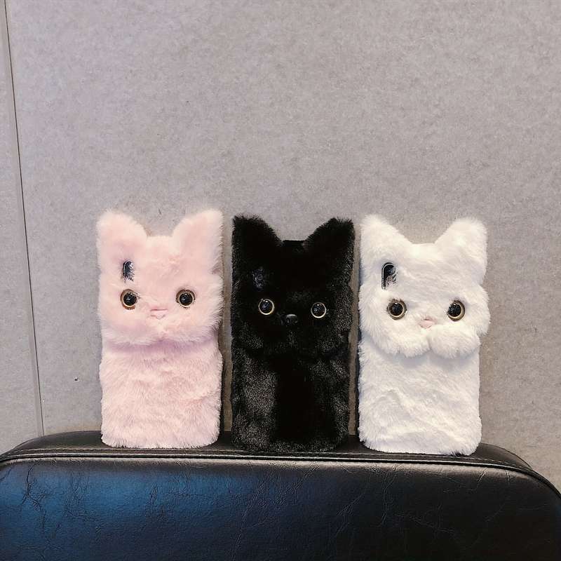 1Pc Pink Red For iPhone 7 8 Soft Winter Cat Plush Phone Case