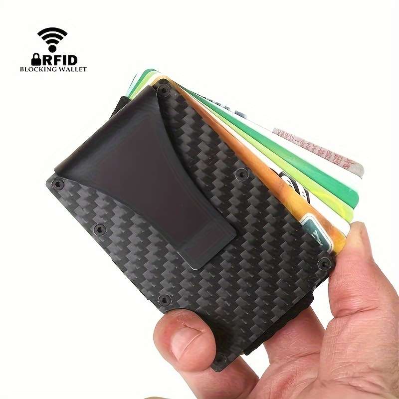 1pc RFID Blocking Slim Metal Wallet for Men Women Casual Style Carbon Fiber Card Holder with Sna