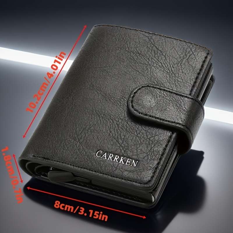 1pc CARKEN Mens Sleek Faux Leather Wallet9-14 Card Slots Zippered Coin Pouch Automatic Card H