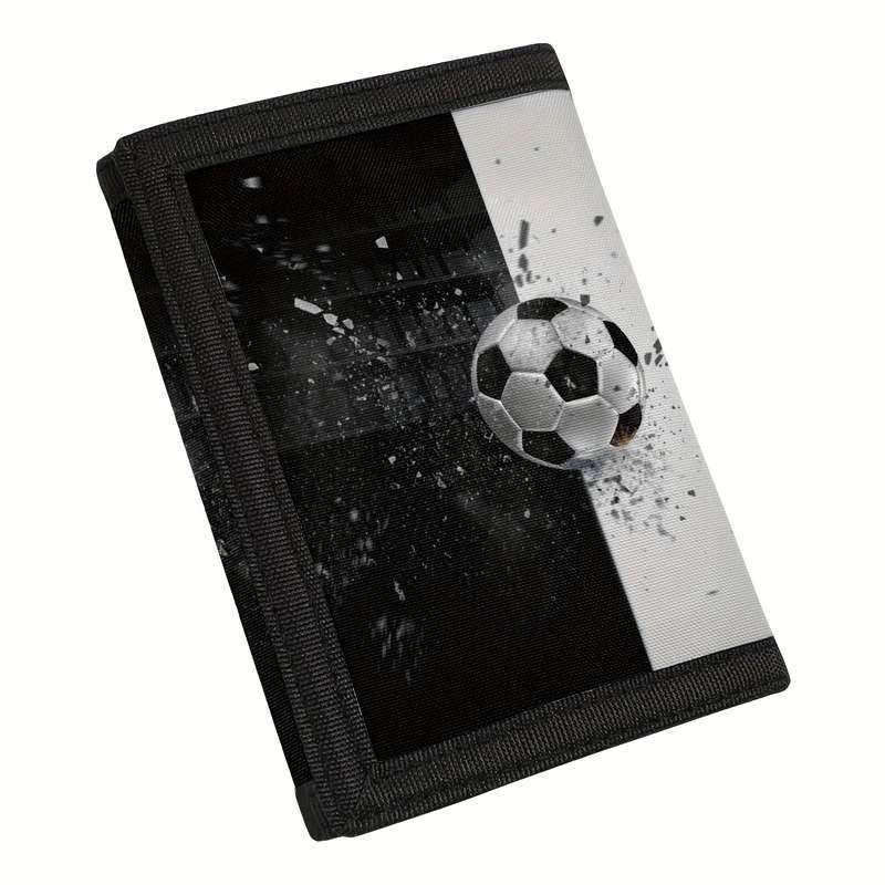 1pc Polyester Tri-Fold Wallet with Soccer Ball Design Simple Style Secure Fasteners Lightweight