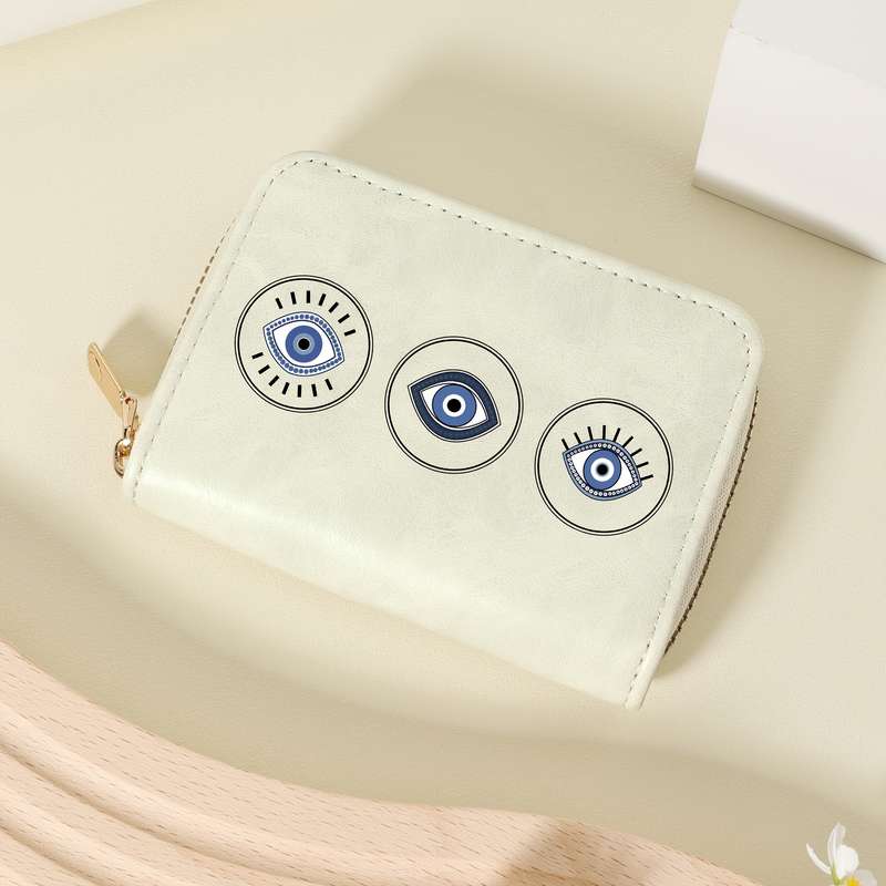 1pc Stylish Eye Print Wallet with Zipper Closure Multiple Card Slots Nylon LiningLightweight