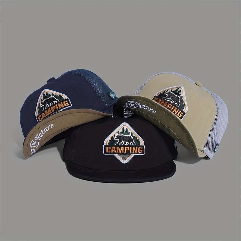 1pc Vintage American Baseball Cap Quick-Dry Mesh Breathable Flat Brim Trucker Hat with "JACQ