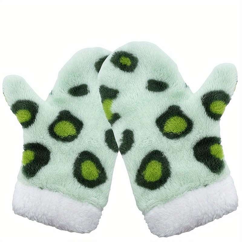 Winter Gloves Color L Green Leopard Print Gloves