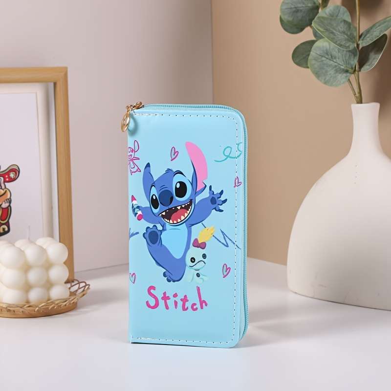 1pc Stitch Cartoon Printed Wallet with Double Zipper Credit Card Holder and Coin PurseSlim Des