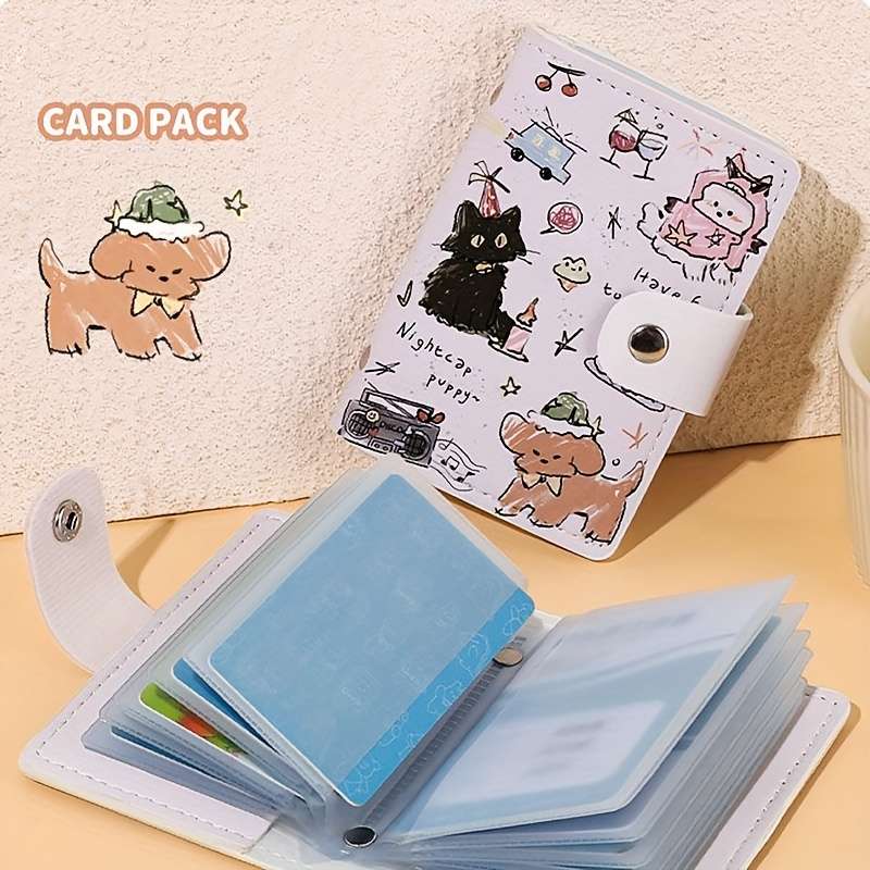 1pc Cute Cat Cartoon Women's WalletCompact Multi-Card Slot Credit Card Holder with Snap Closure